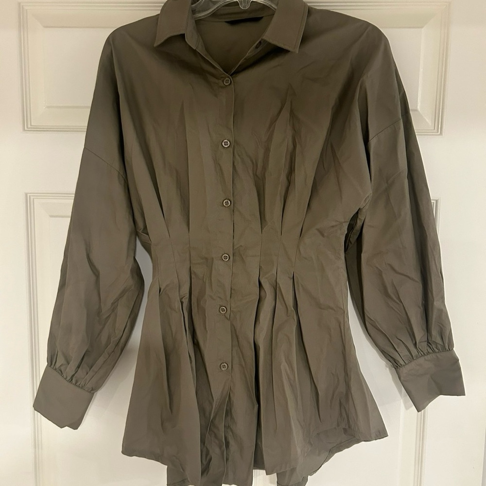 Olive Button-Up Blouse